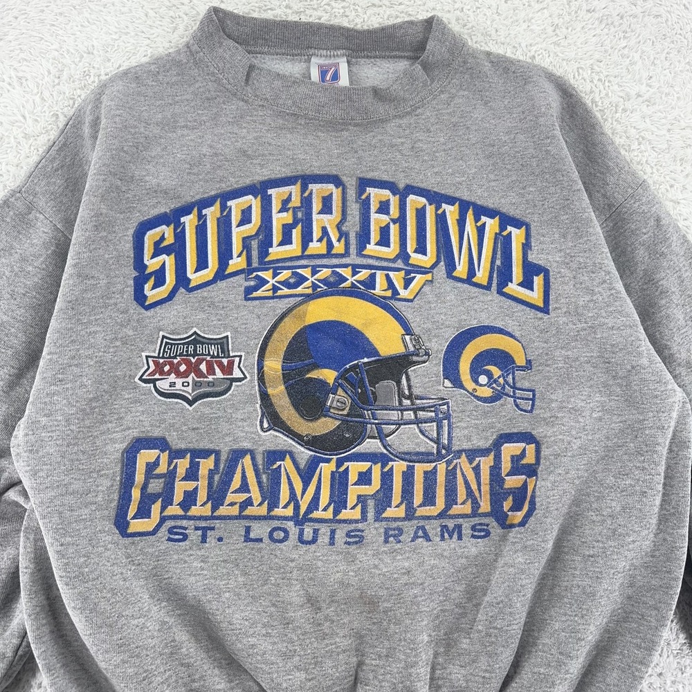 Vtg St. Louis Rams Sweater BOXY SHORT Medium NFL Football Super‎ Bowl XXXIV Logo